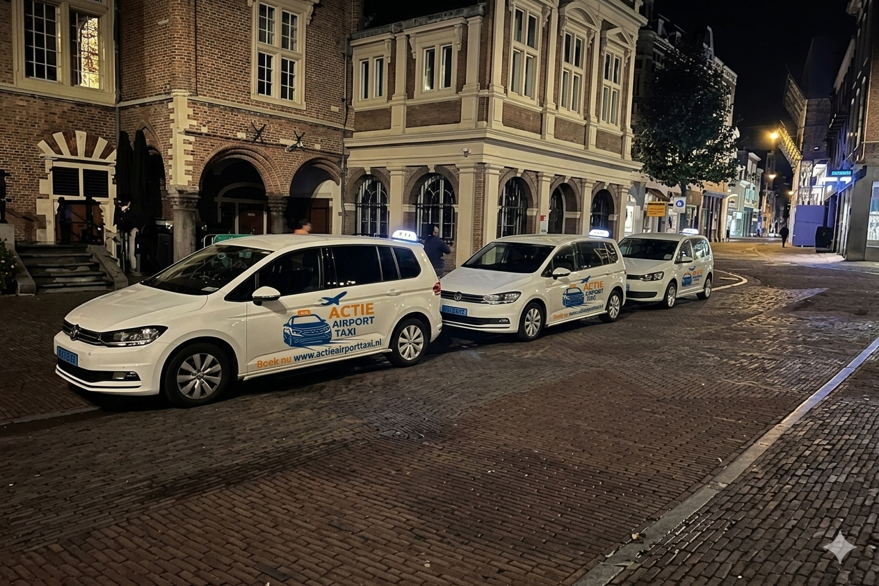 Vloot van Actie Airport Taxi in de stad