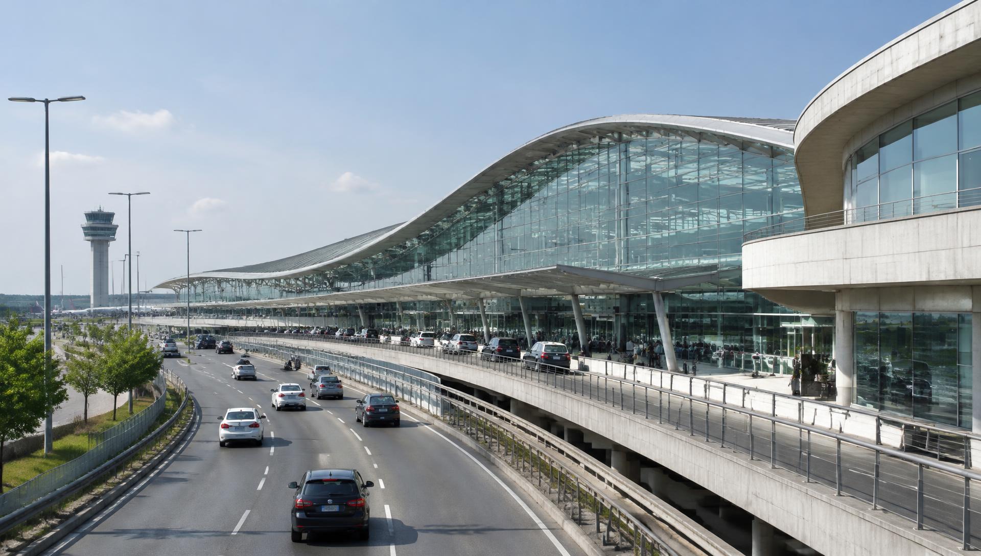 Illustratie: taxi bij een luchthaventerminal (geen foto van deze luchthaven)