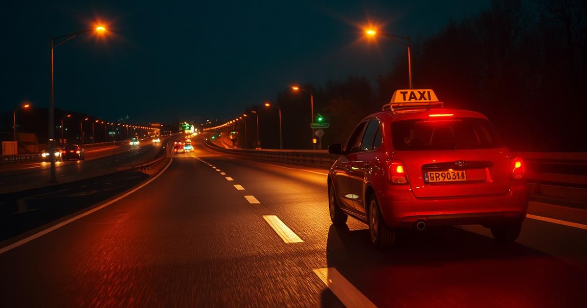 Taxi op de Nederlandse snelweg tijdens een nachtrit naar Schiphol