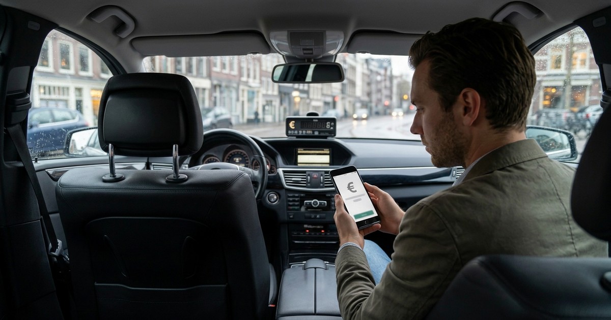 Passagier vergelijkt een vaste taxiprijs met de taximeter